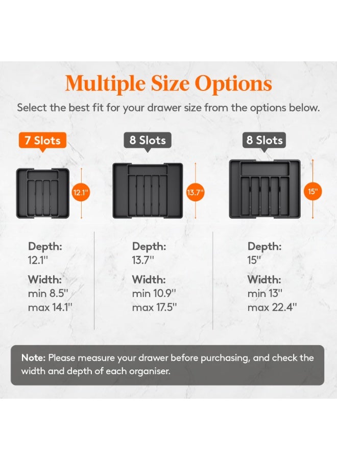 Silverware Drawer Organizer, Expandable Utensil Tray for Kitchen, BPA Free Flatware and Cutlery Holder, Adjustable Plastic Storage for Spoons, Forks, Knives, 8.5"-14.1" x 12.1", Black - Image 4