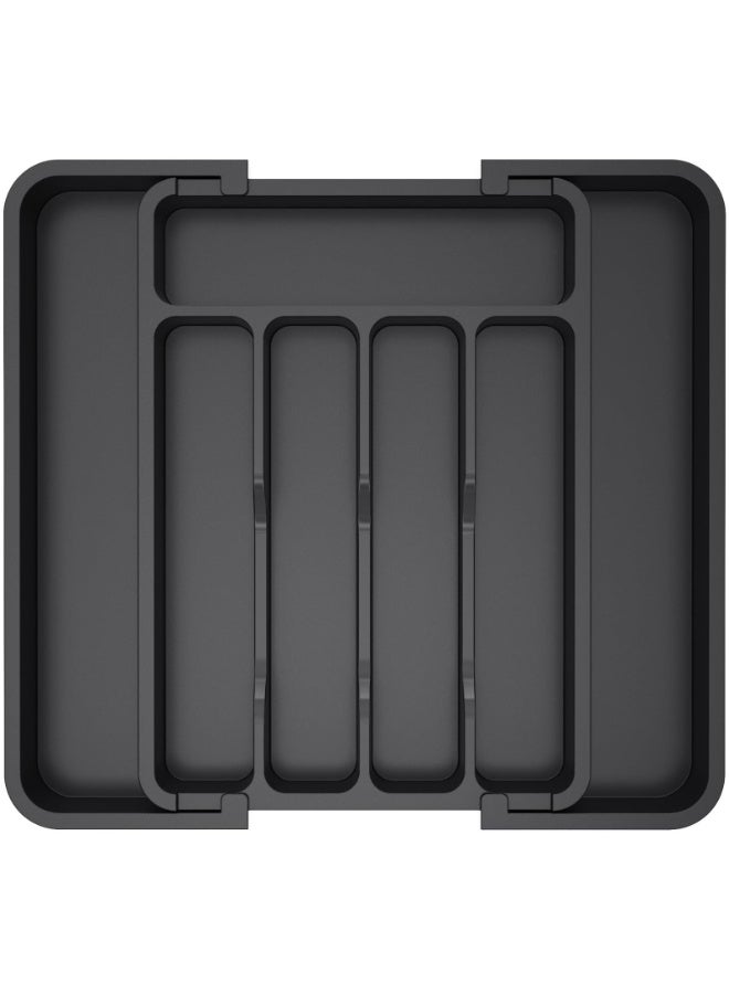 Silverware Drawer Organizer, Expandable Utensil Tray for Kitchen, BPA Free Flatware and Cutlery Holder, Adjustable Plastic Storage for Spoons, Forks, Knives, 8.5"-14.1" x 12.1", Black - Image 1