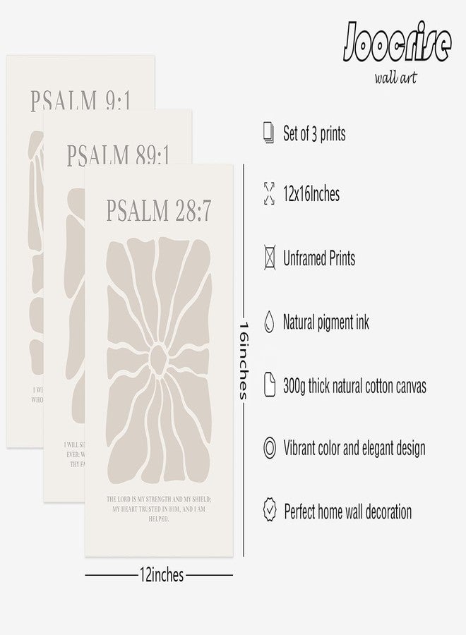 Joocrise Scripture Christian Wall Art Set of 3 Beige Bible Verses Wall Decor Neutral Psalm Canvas Wall Art Modern Pictures Flower Prints Christian Artwork for Living Room Bedroom 12x16 Inch Unframed - Image 2