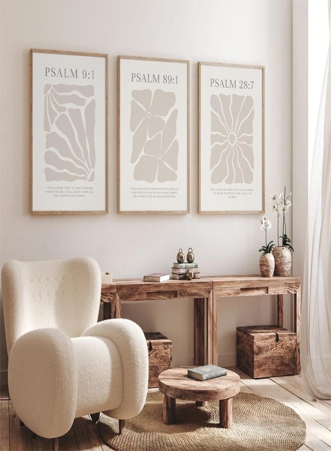 Joocrise Scripture Christian Wall Art Set of 3 Beige Bible Verses Wall Decor Neutral Psalm Canvas Wall Art Modern Pictures Flower Prints Christian Artwork for Living Room Bedroom 12x16 Inch Unframed - Image 1