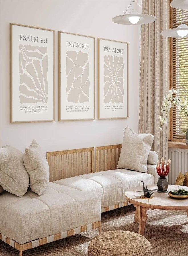 Joocrise Scripture Christian Wall Art Set of 3 Beige Bible Verses Wall Decor Neutral Psalm Canvas Wall Art Modern Pictures Flower Prints Christian Artwork for Living Room Bedroom 12x16 Inch Unframed - Image 4