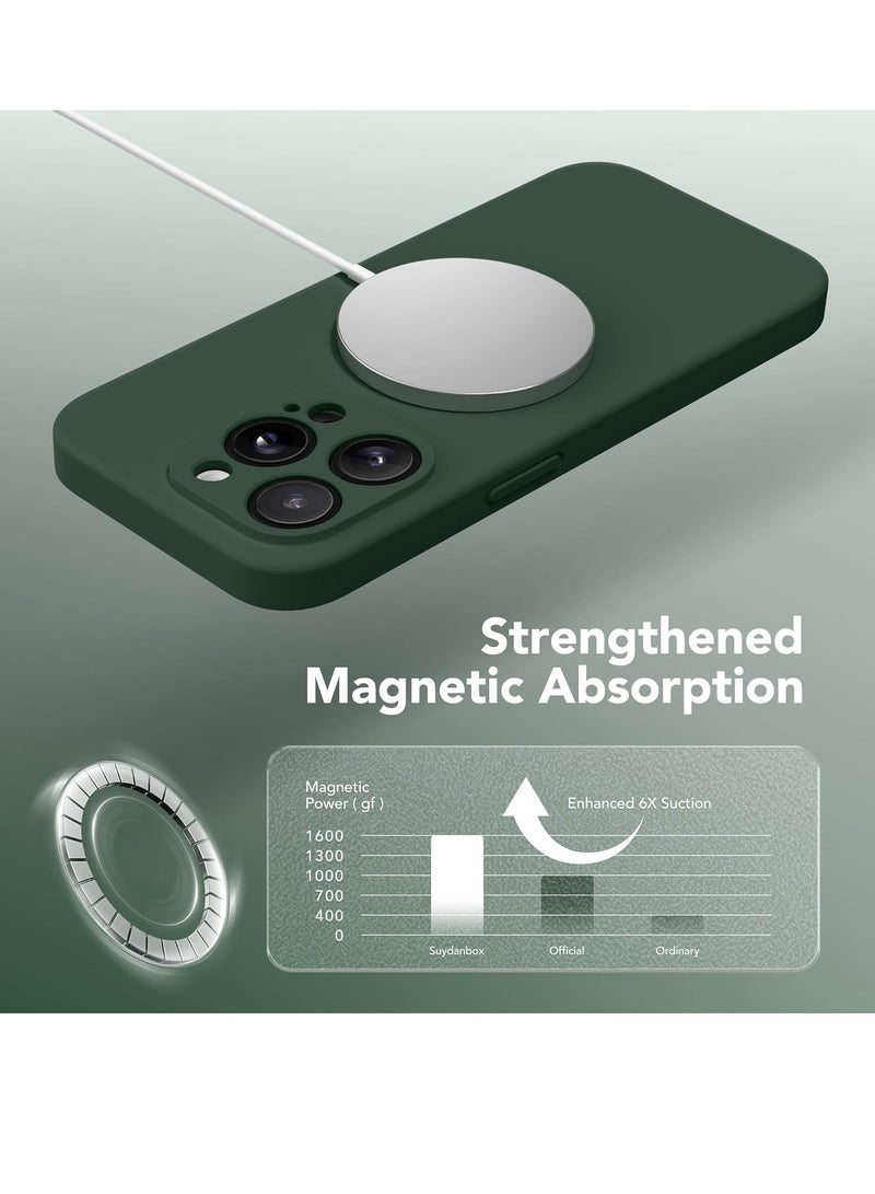 ELTRAZONE iPhone 15 Pro Max Case Silicone, Compatible with MagSafe, [Camera Protection][2X Screen Protectors] Slim Shockproof Protective Case, Soft Anti-Scratch Microfiber Lining, Alpine Green - Image 4