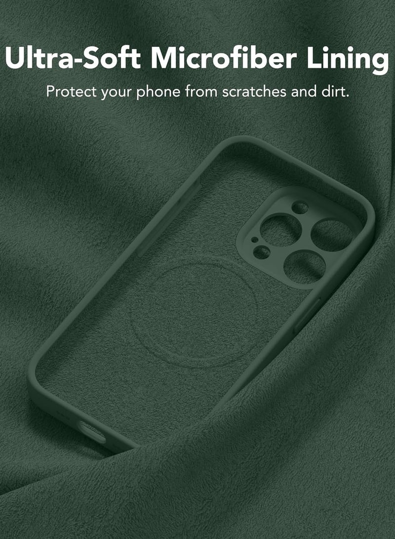 ELTRAZONE iPhone 15 Pro Max Case Silicone, Compatible with MagSafe, [Camera Protection][2X Screen Protectors] Slim Shockproof Protective Case, Soft Anti-Scratch Microfiber Lining, Alpine Green - Image 5