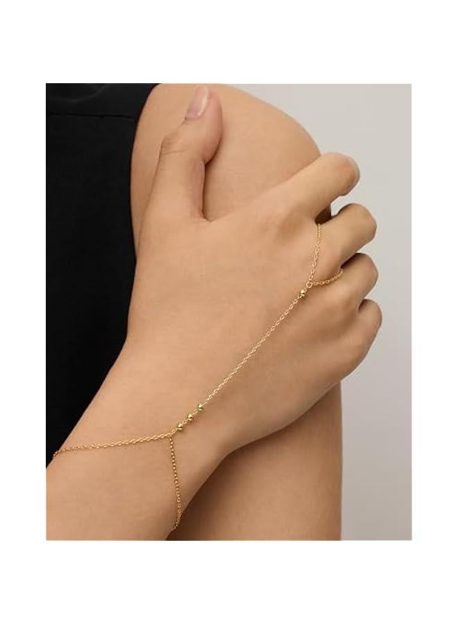 PAVOI 14K Gold Plated Freshwater Pearl Gold Hand Chain Bracelet for Women - Trendy Ring Bracelet Hand Chain Body Jewelry - Image 2
