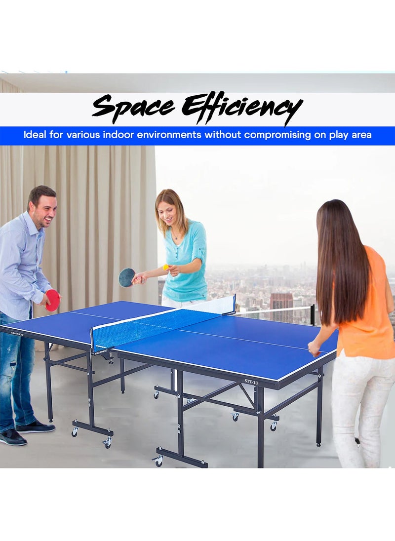 Sparnod Fitness - STT-13 Indoor Table Tennis Table | 12Mm Mdf Top With Uv Protection | Rust-Proof Steel Frame | Solo Playback Mode | Foldable With Locking Wheels - Image 1