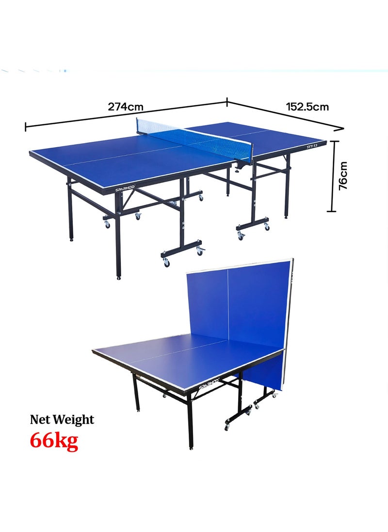 Sparnod Fitness - STT-13 Indoor Table Tennis Table | 12Mm Mdf Top With Uv Protection | Rust-Proof Steel Frame | Solo Playback Mode | Foldable With Locking Wheels - Image 1