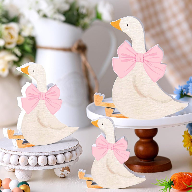 Lineshading 3 Pcs Silly Goose Birthday Party Decoration Pink Bow Wooden Silly Goose Baby Shower Decor Funny Table Centerpiece Gift for Party Favor Desk Tiered Tray 594739 Inch - Image 2