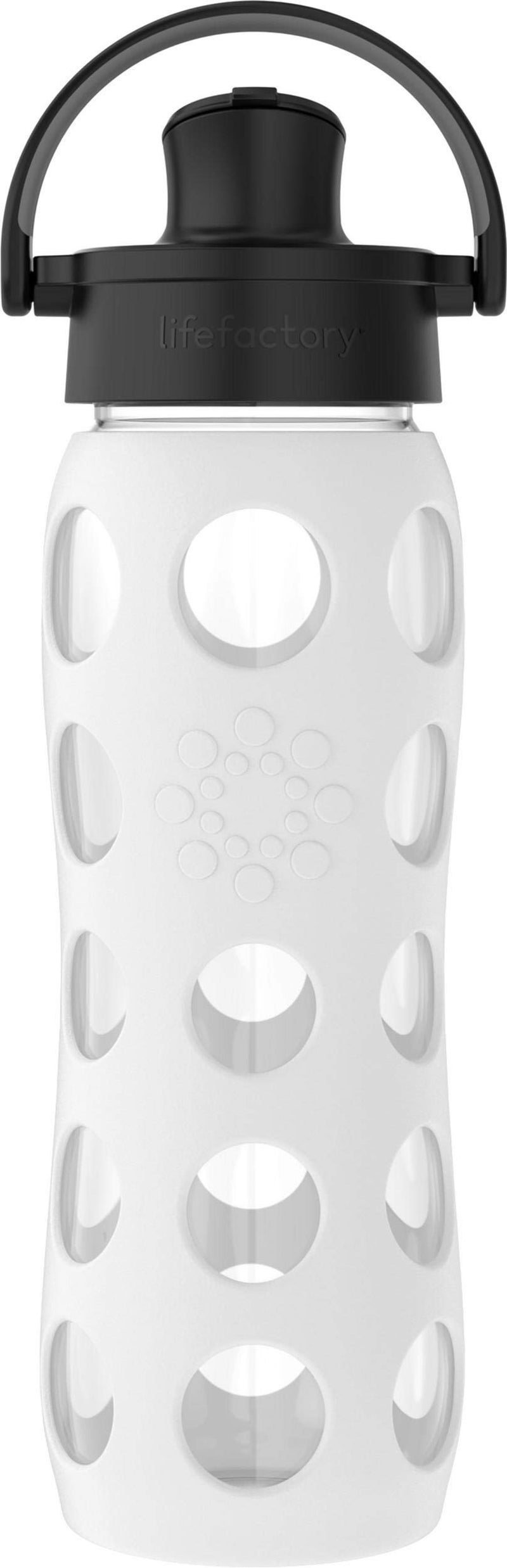 Lifefactory 22-Ounce Glass Water Bottle with Active Flip Cap and Protective Silicone Sleeve  Optic White