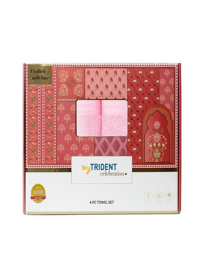 MYTRIDENT Celebration Towels for Bath Large Size, 4 PC Towel Set, 1 Bath, 1 Small Bath, 2 Hand, Powder Pink - Image 3