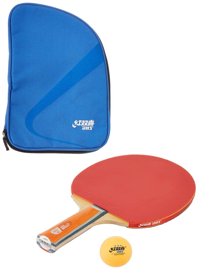 دي إتش أس مضرب تنس خشبي DHS A1003 مع كرة تنس 40 مم، 3 نجوم، برتقالي (علبة من 60 قطعة) وغطاء مضرب تنس خشبي RC104 أزرق - Image 2