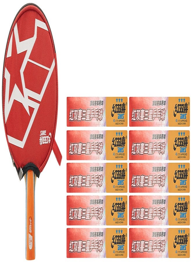 دي إتش أس مضرب تنس خشبي DHS A1003 مع كرة تنس 40 مم، 3 نجوم، برتقالي (علبة من 60 قطعة) وغطاء مضرب تنس خشبي RC104 أزرق - Image 3