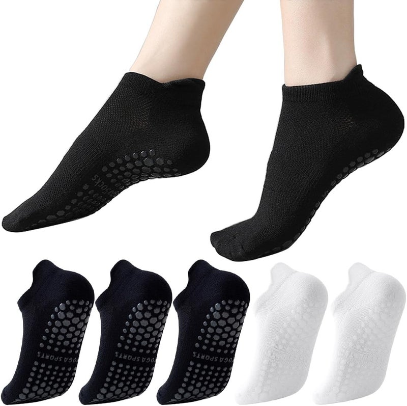 PUJANE 5 Pairs Grip Pilates Socks for Women, Non Slip Yoga Athletic Ankle Grippy Socks for Barre Ballet Gym Workout - Image 1