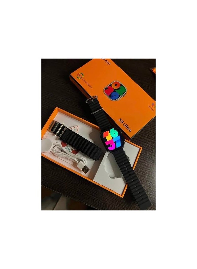 W&O X9ultra watch  Compatible with Android and iOS devices, allowing seamless integration with most smartphones. Additional features: Supports wireless charging, NFC, GPS, app notifications, making calls, music control, and IP68 water resistance. Black color - Image 3
