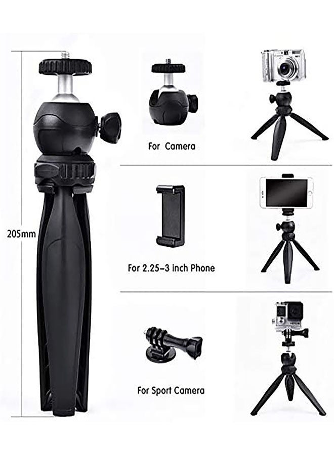 MT-20 - Table Top Mini Portable Fold-able Tripod Stand for Mobile Phones and DSLR & Digital Cameras - Coming with Universal Mobile Phone Holder (Black) - Image 2