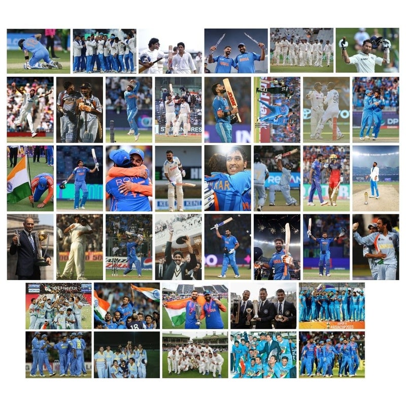 auraposter Cricket Poster | Set of 40 Mini Cricketers Posters (15 X10 Cm) | Posters for wall, boys, hostel | Best Gift for Cricket lovers, Virat Kholi, Rohit Sharma, MS Dhoni | Glue Dots Included - Image 1