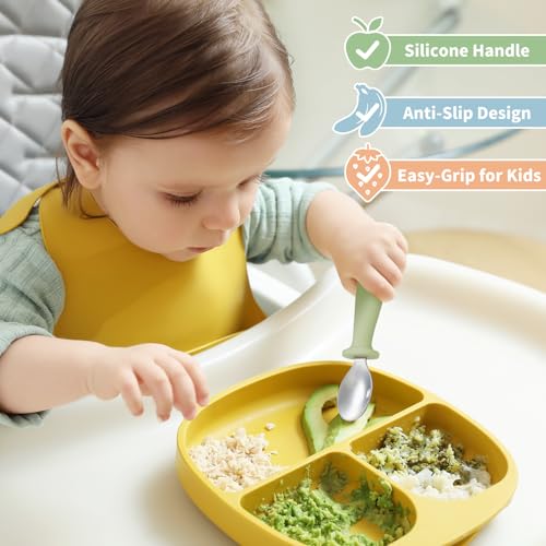 DRKIO 8 Pieces Toddler Utensils Set - Kids Silverware Set with Silicone Handle Children Safe 18/8 Stainless Steel Forks and Spoons Anti-Choke Design Food Grade Dishwasher Safe - Image 4