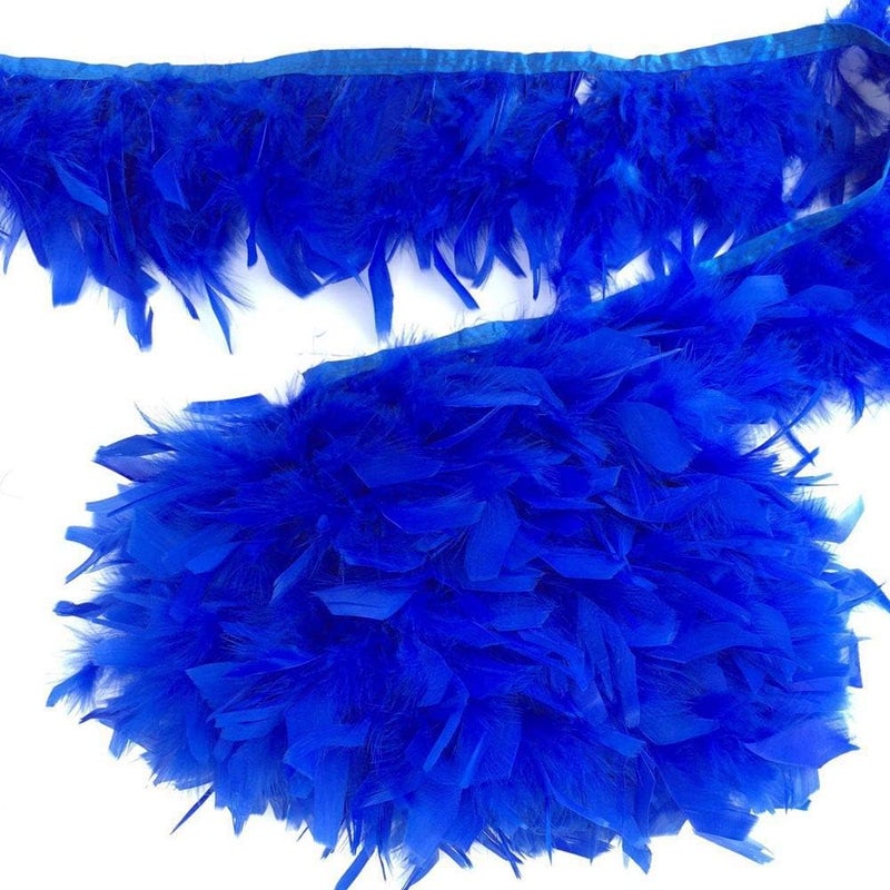 Sowder Turkey Feathers Trim Fringe for Party Wedding Dress Sewing Crafts Costumes Decoration Pack of 2 Yards (Royal Blue) - Image 2