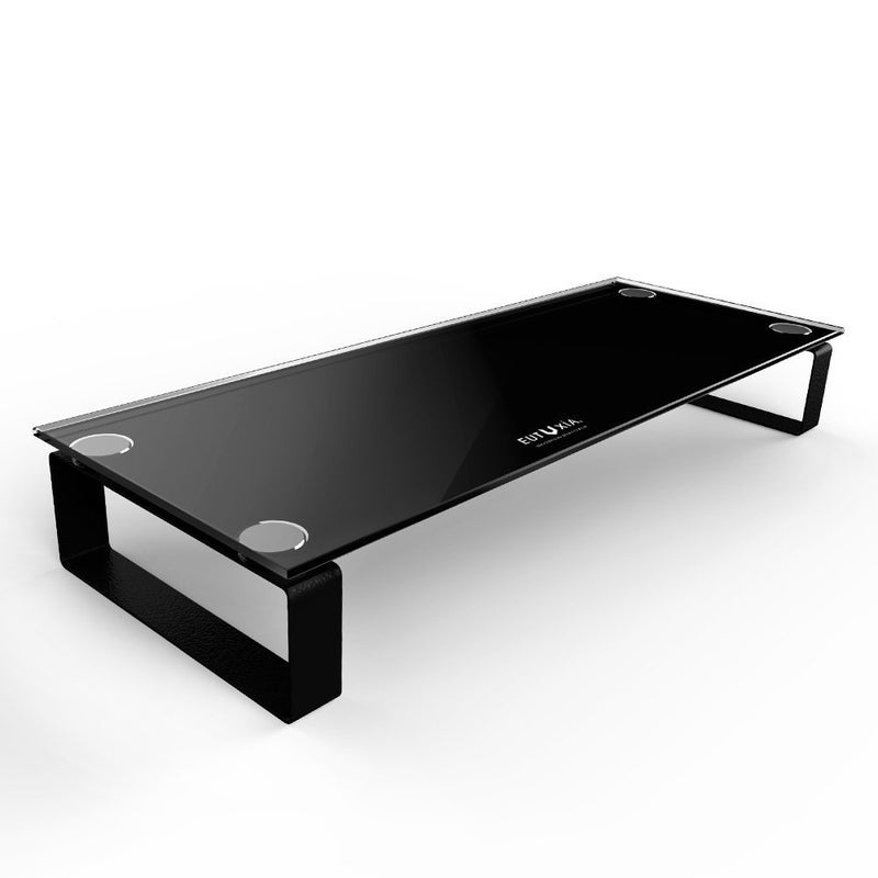 Eutuxia TypeS Black Tempered Glass Monitor Stand TV Laptop Computer AllInOne Desktop Printer Riser 2175 x 825 x 325 Inches - Image 2