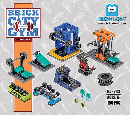 بريك لوت Brick Loot Brick City Gym Building مجموعة 195 قطعة نموذج مصمم خصيصًا للبالغين والأطفال الذين تتراوح أعمارهم بين 6+ 100 ٪ متوافق مع Lego Mega Bloks & Major Brands Mini Mini Pethes Toy Gym Equipment - Image 3