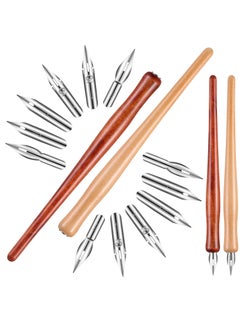 Excefore 14 Pieces Dip Pen Nibs Holders with Comic Pen Nib Set Calligraphy Wooden Drawing Pen Holder with Stainless Steel Pen Nib for Writing Painting Signing Present  - Image 1