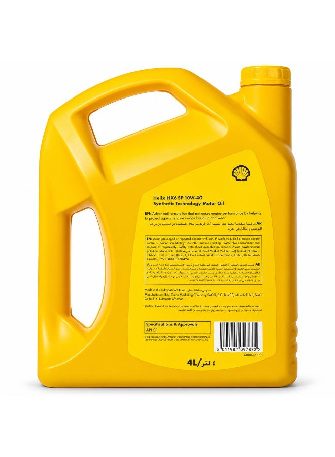 Shell Helix HX6 10W-40 Synthetic Technology Motor Oil API SP, 4 Litres - Image 2