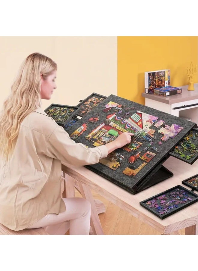 Watermelon Dark Grey Tiltable Puzzle Tabletop with 6 Drawers, 2-in-1 Stand & Cover Design, Ultra-Light Felt Platform, Portable Puzzle Table for Up to 1000 Pieces - Image 4