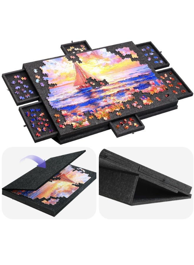 Watermelon Dark Grey Tiltable Puzzle Tabletop with 6 Drawers, 2-in-1 Stand & Cover Design, Ultra-Light Felt Platform, Portable Puzzle Table for Up to 1000 Pieces - Image 1