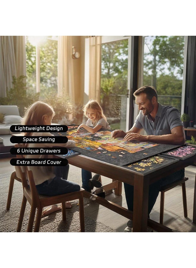 Watermelon Dark Grey Tiltable Puzzle Tabletop with 6 Drawers, 2-in-1 Stand & Cover Design, Ultra-Light Felt Platform, Portable Puzzle Table for Up to 1000 Pieces - Image 5