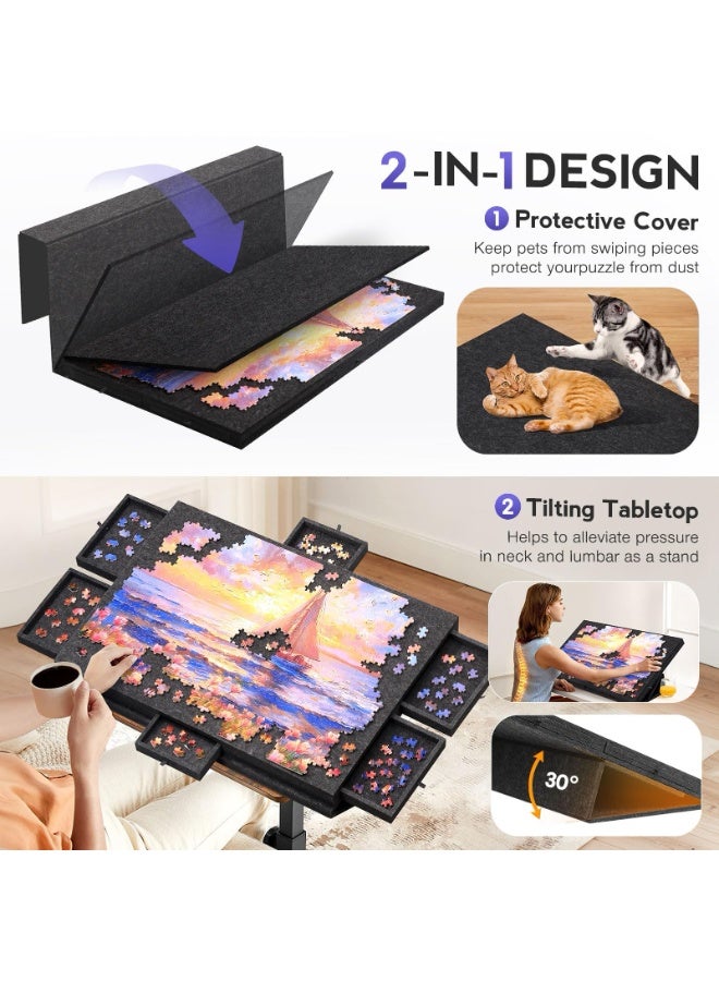 Watermelon Dark Grey Tiltable Puzzle Tabletop with 6 Drawers, 2-in-1 Stand & Cover Design, Ultra-Light Felt Platform, Portable Puzzle Table for Up to 1000 Pieces - Image 2