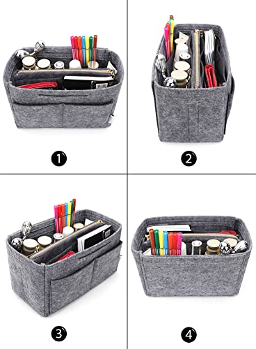 LEXSION Felt Purse Bag Organizer Insert with zipper Bag Tote Shaper Fit Speedy Neverful PM MM 8021 Grey SM - Image 4