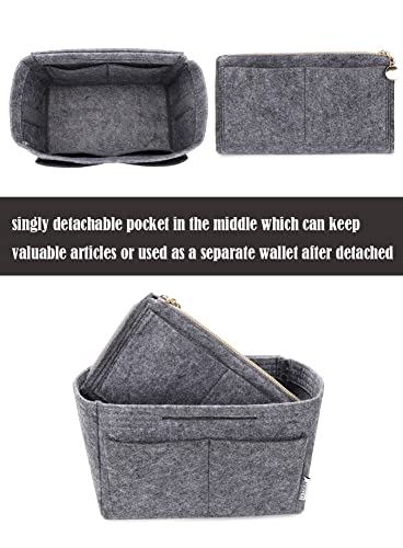 LEXSION Felt Purse Bag Organizer Insert with zipper Bag Tote Shaper Fit Speedy Neverful PM MM 8021 Grey SM - Image 2
