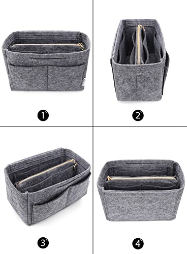 LEXSION Felt Purse Bag Organizer Insert with zipper Bag Tote Shaper Fit Speedy Neverful PM MM 8021 Grey SM - Image 3