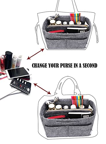 LEXSION Felt Purse Bag Organizer Insert with zipper Bag Tote Shaper Fit Speedy Neverful PM MM 8021 Grey SM - Image 5