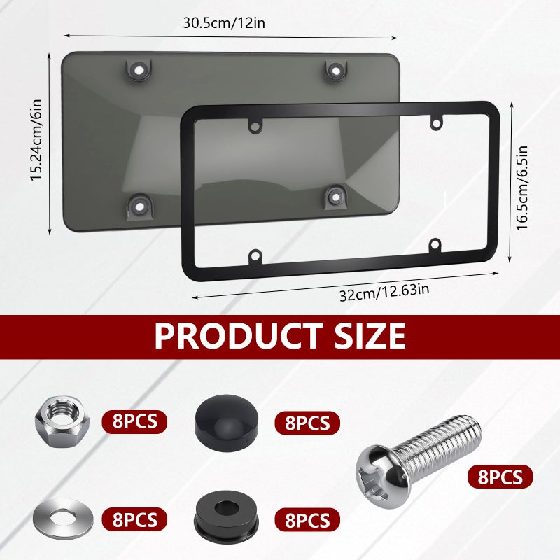 PLALEI 2PCS Clear License Plate Covers and Frames, Personalized License Plate Frame with Screws Screw Caps Washers, Rust-Proof Auto LicensePlate Holder, Universal License Protector for Standard US Plates - Image 2