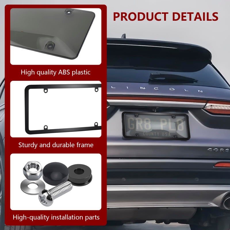 PLALEI 2PCS Clear License Plate Covers and Frames, Personalized License Plate Frame with Screws Screw Caps Washers, Rust-Proof Auto LicensePlate Holder, Universal License Protector for Standard US Plates - Image 3