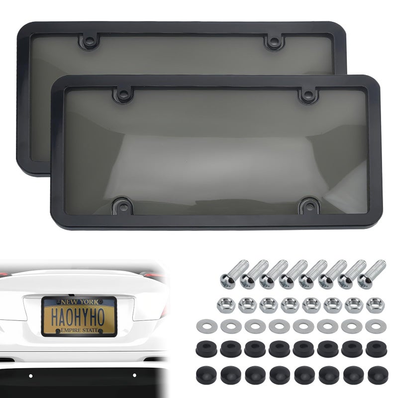 PLALEI 2PCS Clear License Plate Covers and Frames, Personalized License Plate Frame with Screws Screw Caps Washers, Rust-Proof Auto LicensePlate Holder, Universal License Protector for Standard US Plates - Image 1