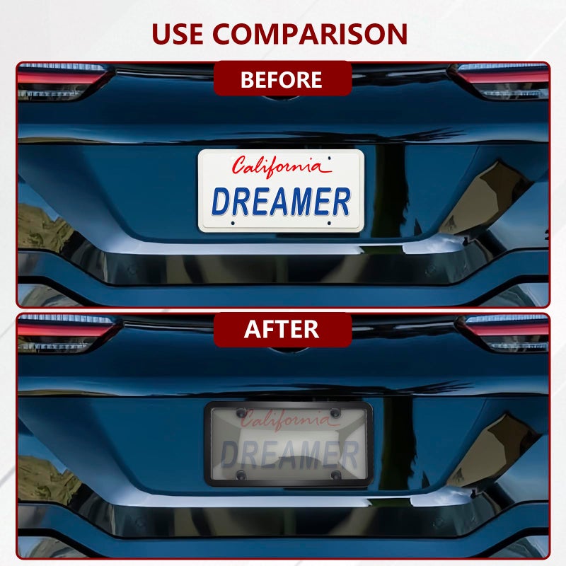 PLALEI 2PCS Clear License Plate Covers and Frames, Personalized License Plate Frame with Screws Screw Caps Washers, Rust-Proof Auto LicensePlate Holder, Universal License Protector for Standard US Plates - Image 5
