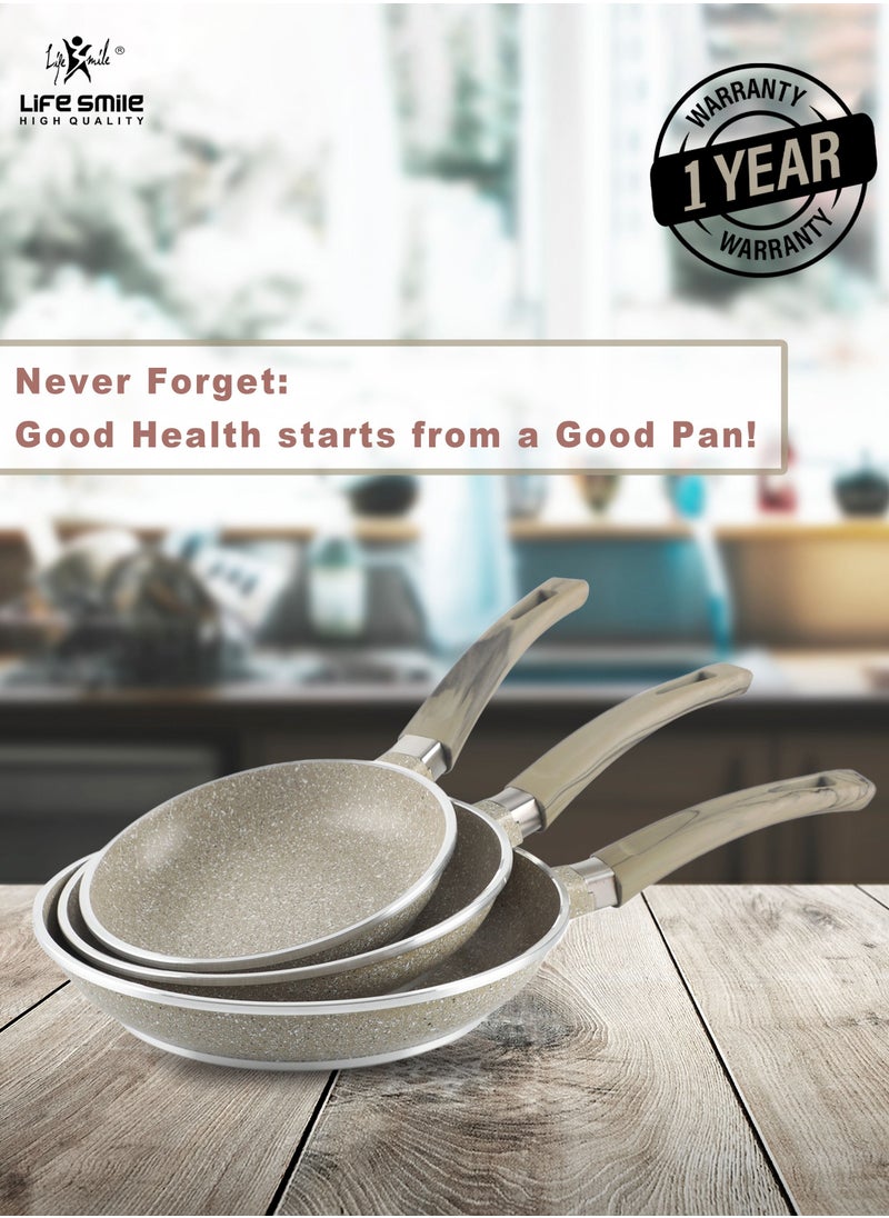 Life Smile - 20 CM, 24 CM, 28 CM Essential Frypan set Strong Aluminum Body with Granite Coating and Heat Resistant Silicone Finish Handle Nonstick Fish Frying pan - Image 1