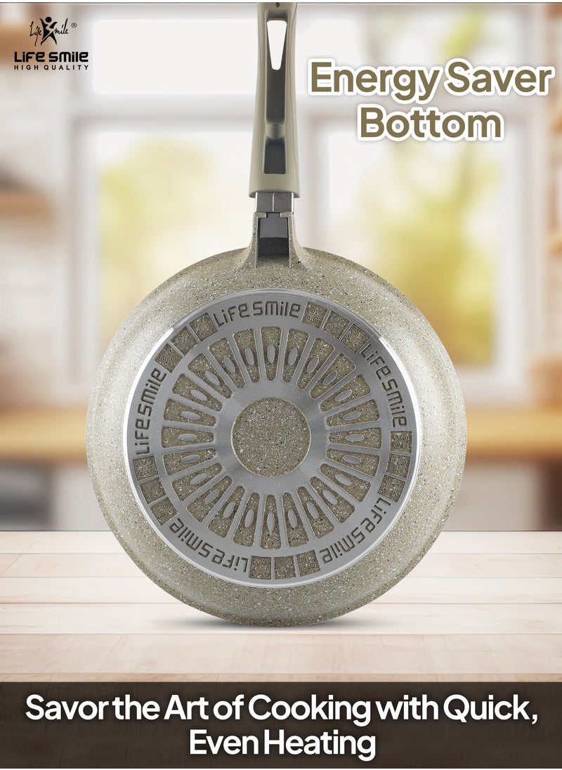 Life Smile - 20 CM, 24 CM, 28 CM Essential Frypan set Strong Aluminum Body with Granite Coating and Heat Resistant Silicone Finish Handle Nonstick Fish Frying pan - Image 1