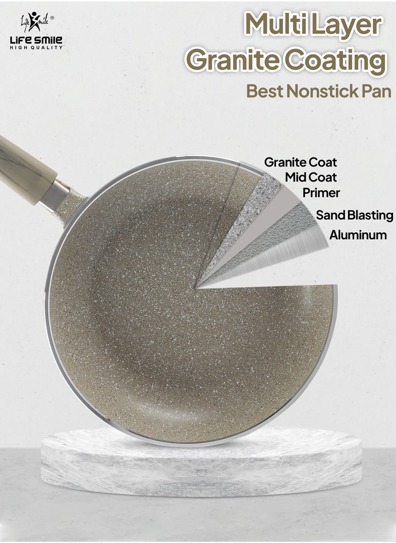 Life Smile - 20 CM, 24 CM, 28 CM Essential Frypan set Strong Aluminum Body with Granite Coating and Heat Resistant Silicone Finish Handle Nonstick Fish Frying pan - Image 1