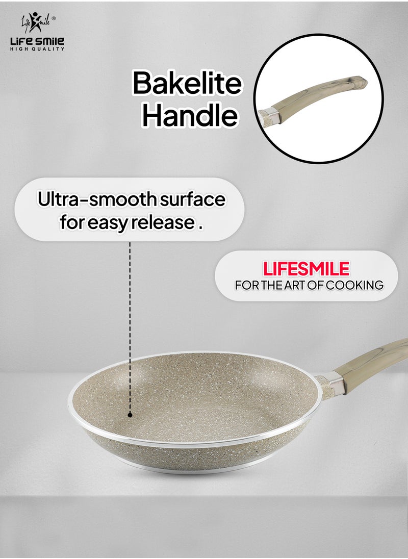 Life Smile - 20 CM, 24 CM, 28 CM Essential Frypan set Strong Aluminum Body with Granite Coating and Heat Resistant Silicone Finish Handle Nonstick Fish Frying pan - Image 1