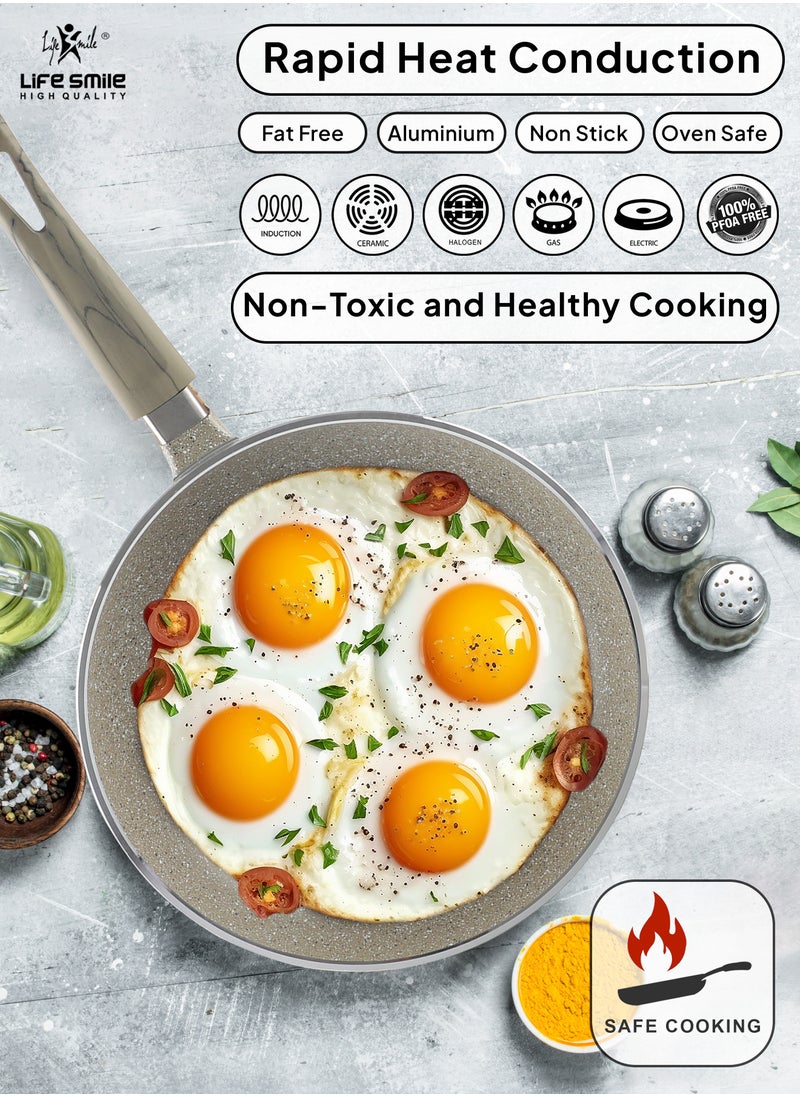 Life Smile - 20 CM, 24 CM, 28 CM Essential Frypan set Strong Aluminum Body with Granite Coating and Heat Resistant Silicone Finish Handle Nonstick Fish Frying pan - Image 1