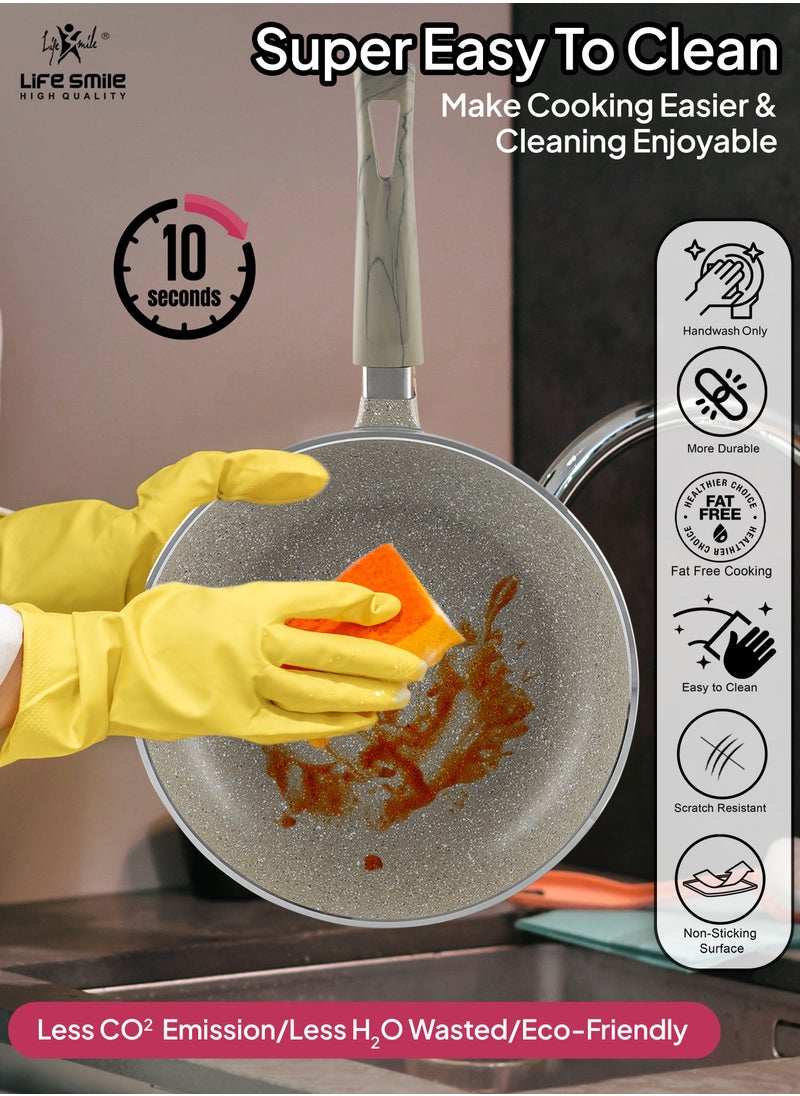 Life Smile - 20 CM, 24 CM, 28 CM Essential Frypan set Strong Aluminum Body with Granite Coating and Heat Resistant Silicone Finish Handle Nonstick Fish Frying pan - Image 1