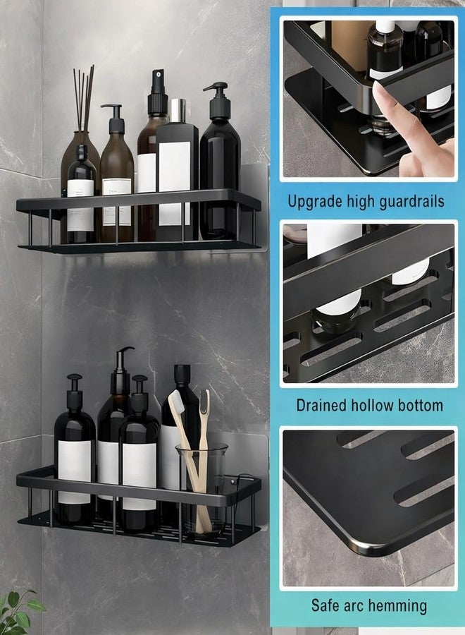 Barebeauty Multipurpose Self-Adhesive Aluminium Bathroom Wall Mounted Storage Organiser Shelf Holder/Rack/Bathroom Accessories for Shampoo, Soap, Toiletries (Pack of 2) (Black) - Image 4