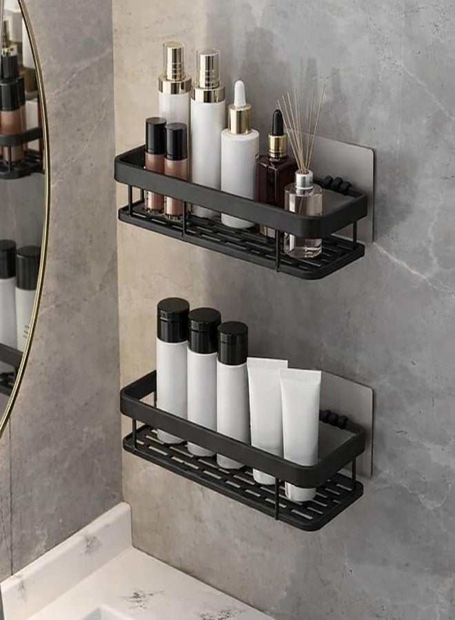 Barebeauty Multipurpose Self-Adhesive Aluminium Bathroom Wall Mounted Storage Organiser Shelf Holder/Rack/Bathroom Accessories for Shampoo, Soap, Toiletries (Pack of 2) (Black) - Image 1