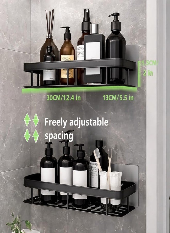 Barebeauty Multipurpose Self-Adhesive Aluminium Bathroom Wall Mounted Storage Organiser Shelf Holder/Rack/Bathroom Accessories for Shampoo, Soap, Toiletries (Pack of 2) (Black) - Image 2