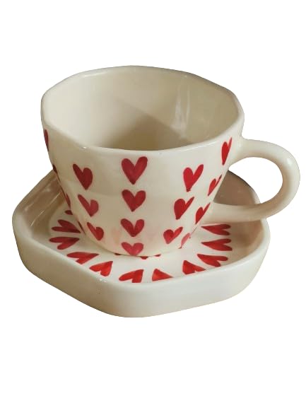 Niyara Stoneware Handmade Premium Ceramic Tea Cups and Coffee Mugs Set of 2 (Heart Cup with Saucer) - Image 2