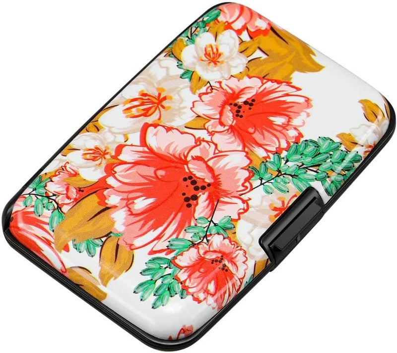 ELFISH Mini RFID Aluminum Wallet Credit Cards Holder Business Card Case Metal ID Case for Men Women(Flower22) - Image 1