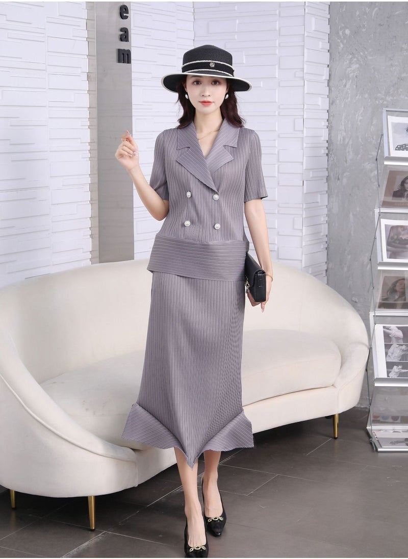 Shougu Pleated Short Sleeved Suit Skirt Set  - Image 1