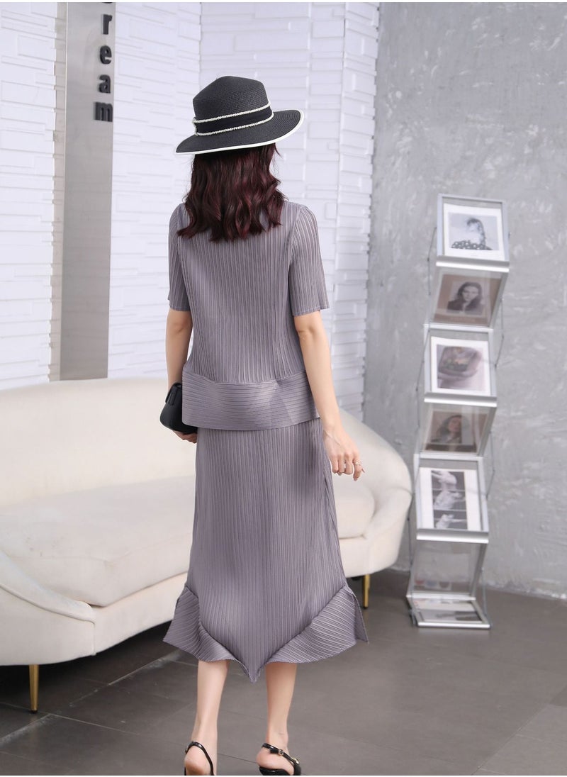 Shougu Pleated Short Sleeved Suit Skirt Set  - Image 2